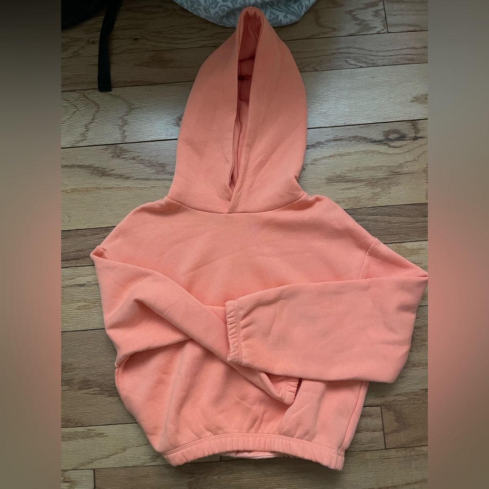 Zara Orange Cropped Hoodie Sweatshirt